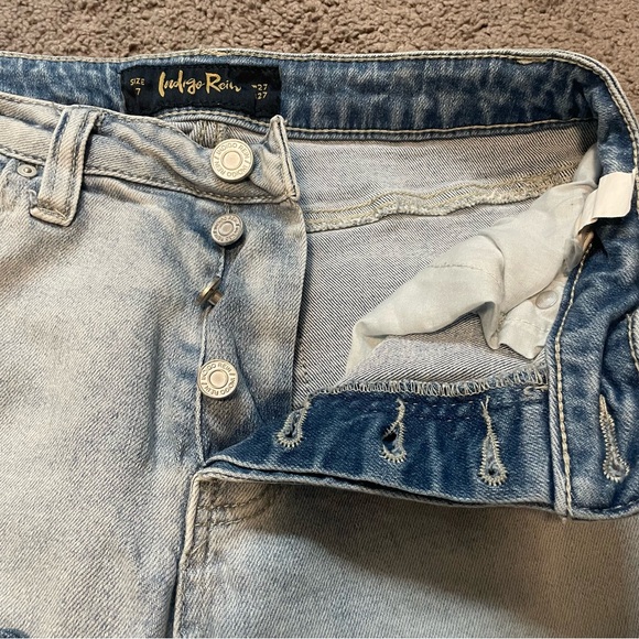 Indigo Rein Y2K Patchwork Jeans Light Wash Cuffed Sz 7 W27 L27 Button Fly Cuffed - Picture 7 of 13